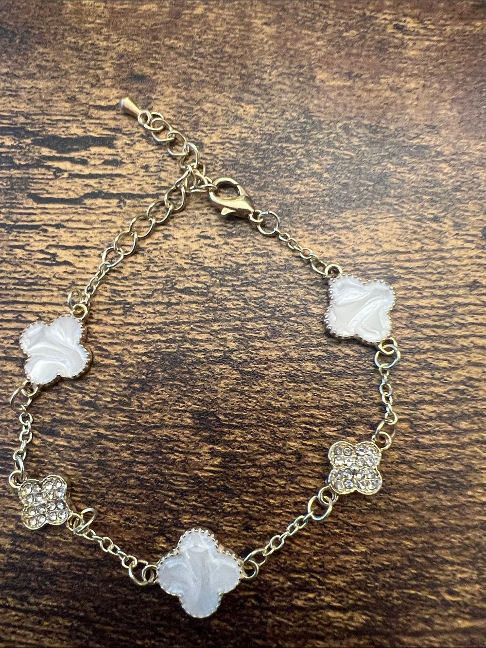 Gold-Tone White Clover Charm Bracelet